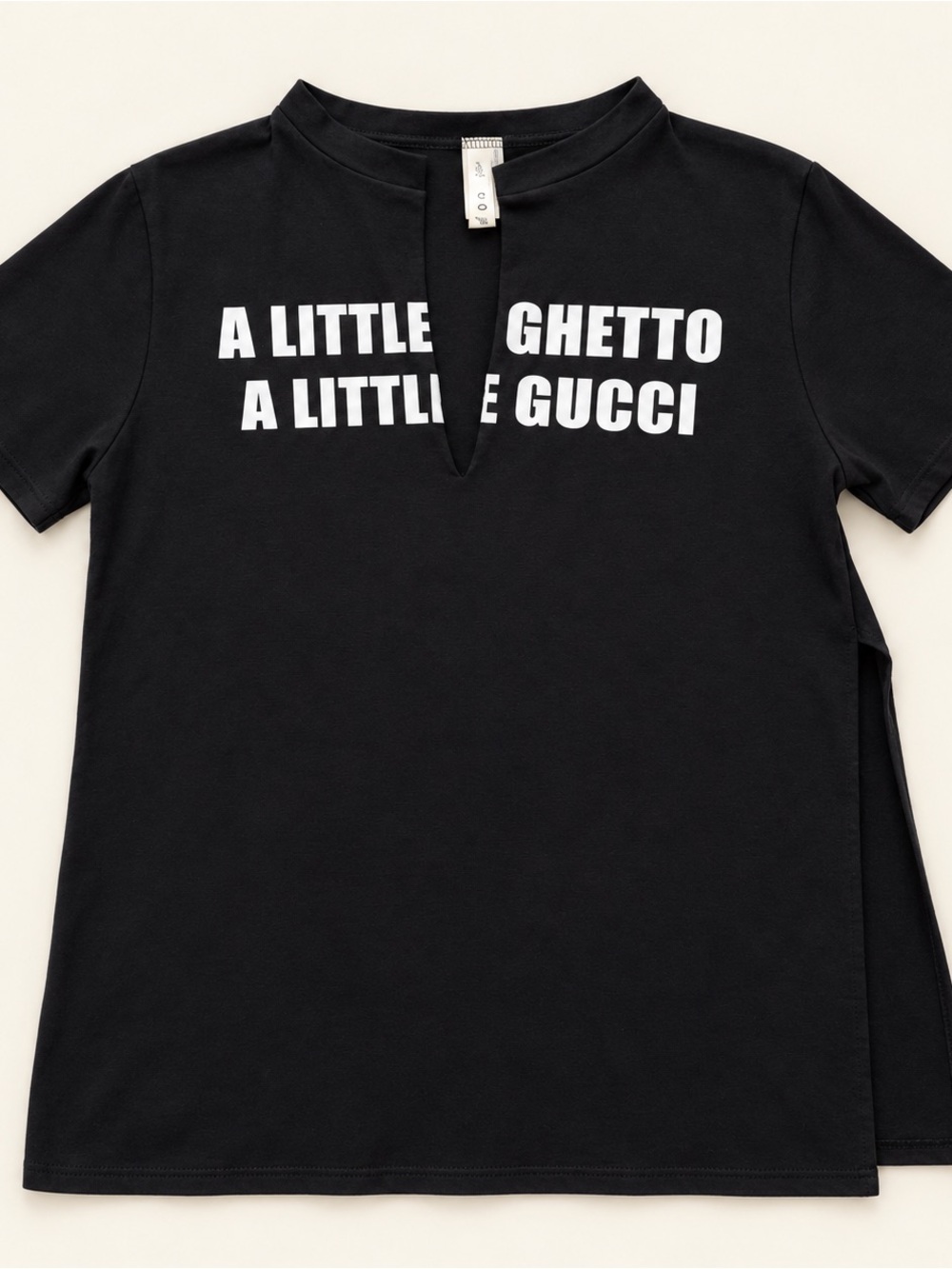 Black Cutout-Neck Graphic Slogan Tee Size L